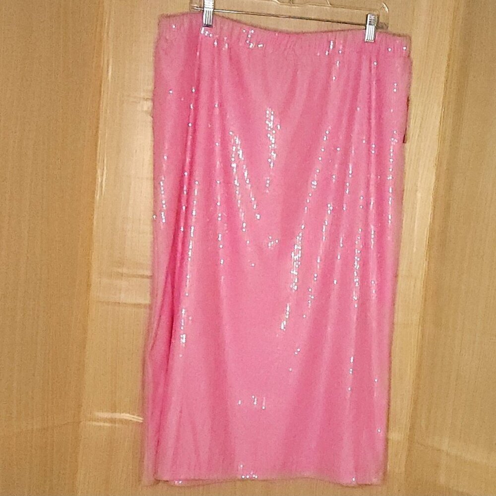 St. John's Bay Womens New Pink Sequin Elastic Waist Midi Skirt